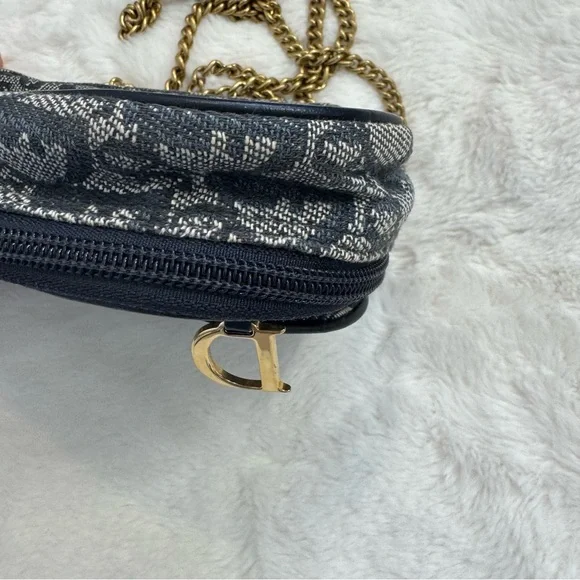 DIOR/Christian Dior CD Saddle Bag Navy Trotter Jacquard Pouch - Picture 6 of 11